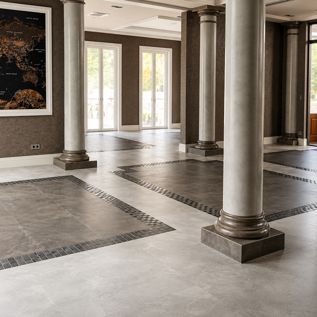Hochwertige Fliesenverlegung mit dekorativen Mosaiklinien